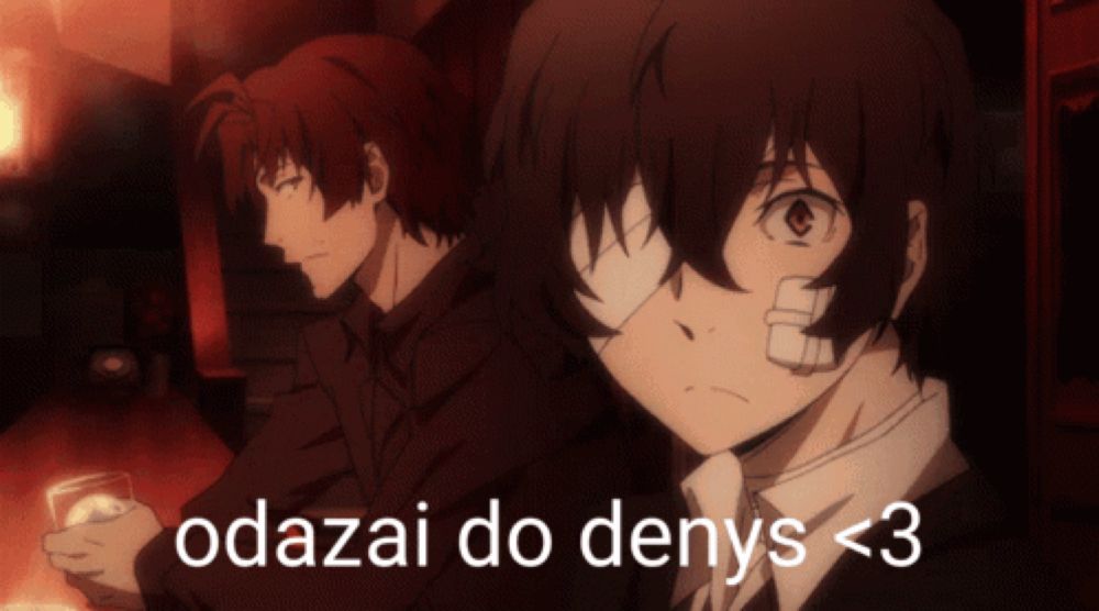 a picture of a man with a bandage on his face and the words odazai do denys < 3 below him