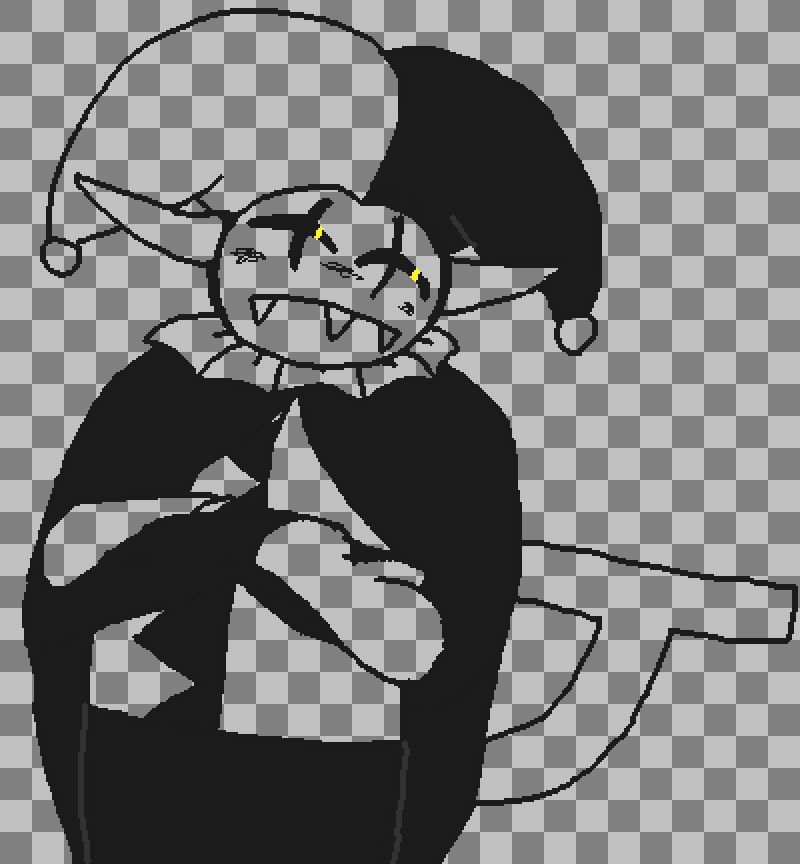 jevil crossing his arms indignantly. he looks to his left in a rather aloof matter. he's also not colored in.