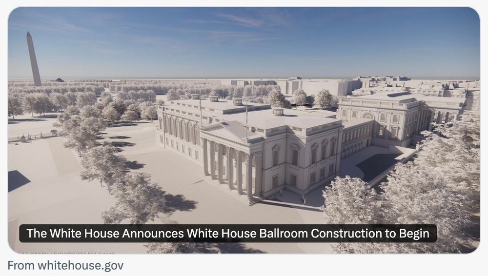 Pic of planned White House ballroom with caption stating that construction is to begin