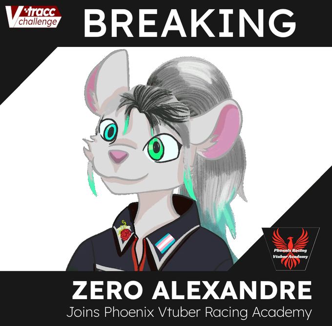 An F1-style Breaking News image announcing Racing Vtuber Zero Alexandre's joining of Phoenix Vtuber Racing Academy.