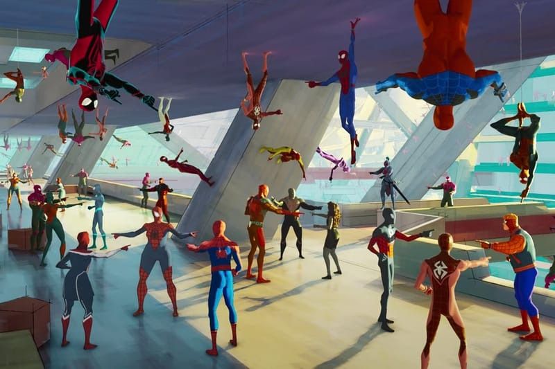 An in-joke of an entire multiverse of Spider-person's pointing at each other from the film Spider-Man: Across The Spider-Verse.