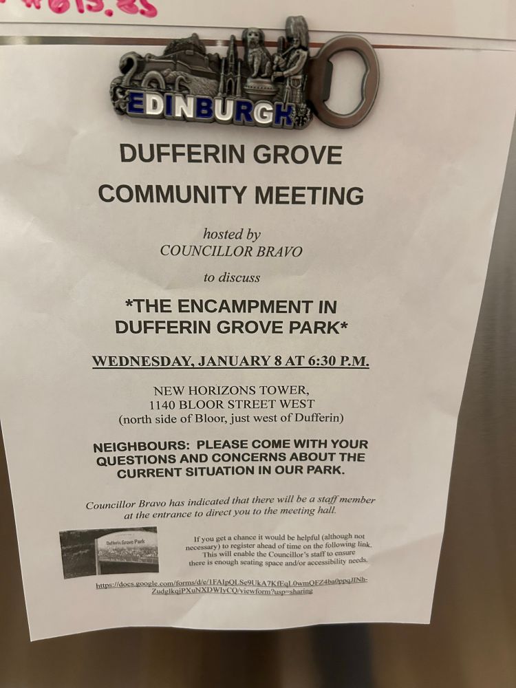 Notice of a public meeting on the encampment in Dufferin Grove Park