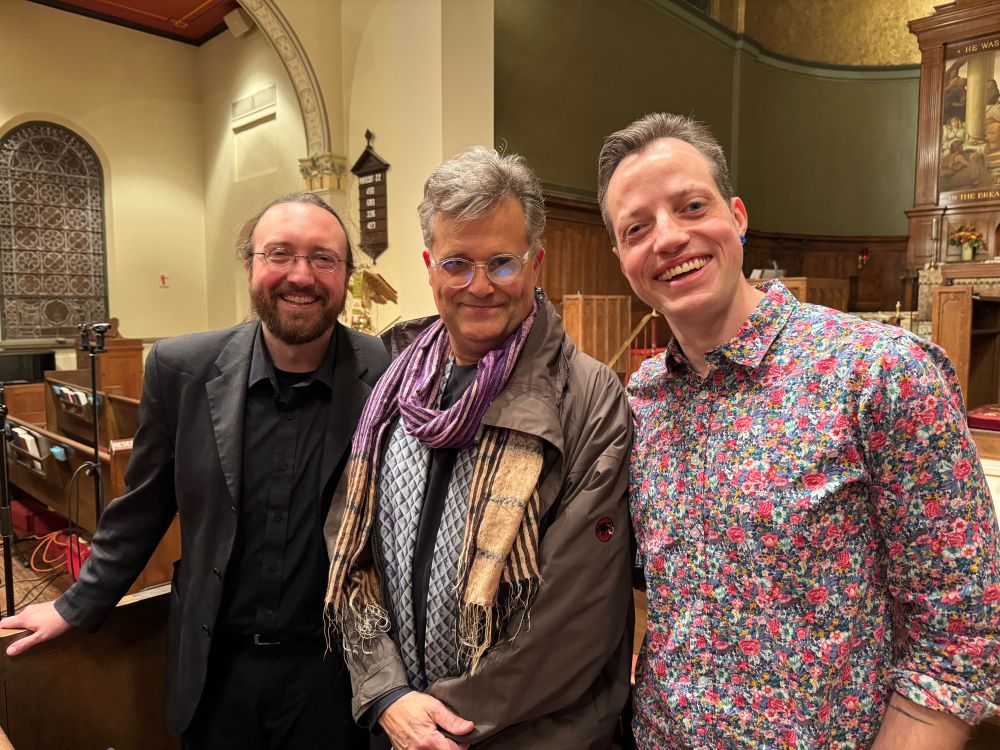 Post concert: left to right, Doug Buchanan, Peter Sheppard Skærved, and Benjamin Buchanan