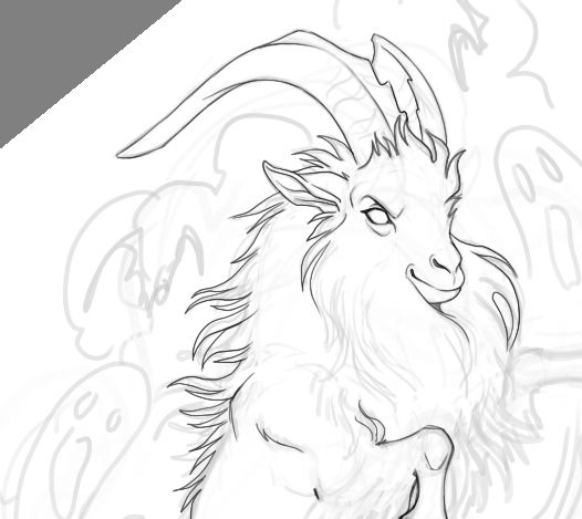 sketch of a goat looking spooky