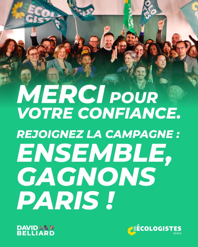 Photo de groupe des écologistes de Paris avec David Belliard 

Merci pour votre confiance. Rejoignez la campagne : ensemble, gagnons Paris !