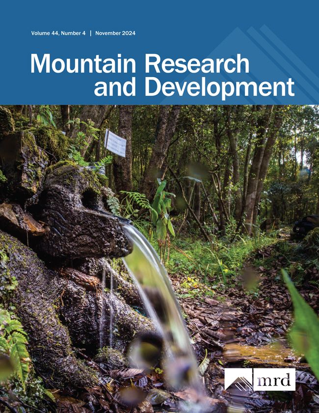 Cover of MRD Vol 44, No 4. Photo: Springs are essential sources of water for mountain communities in Nepal’s mid-hills. © Jitendra Raj Bajracharya/ICIMOD