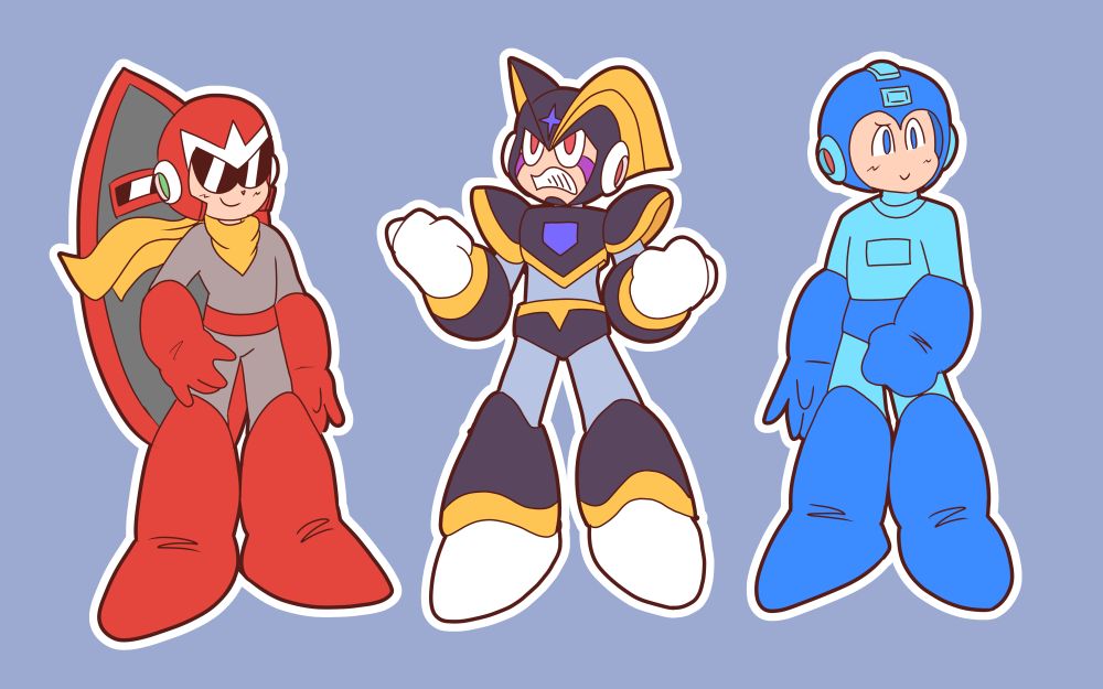fanart of Proto Man, Bass and Mega Man