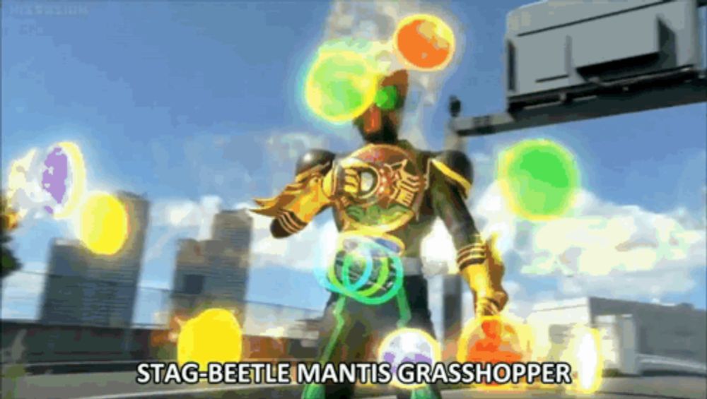 a cartoon character named stag-beetle mantis grasshopper in a video game