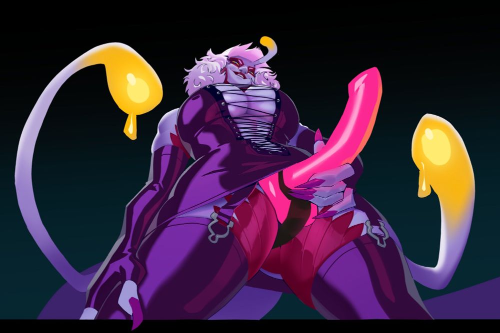 Latex Dominatrix purple dress strap-on