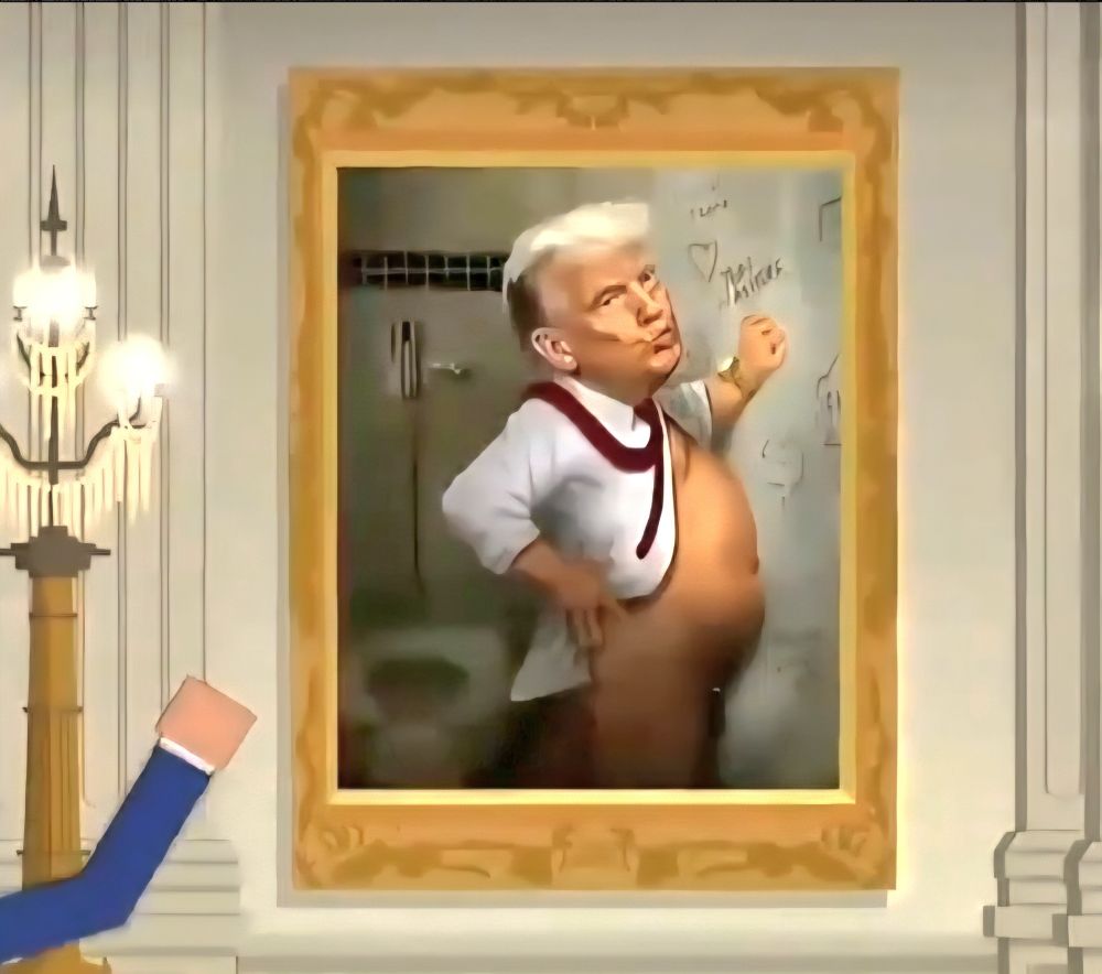 Cartoon of POTUS standing at a glory hole