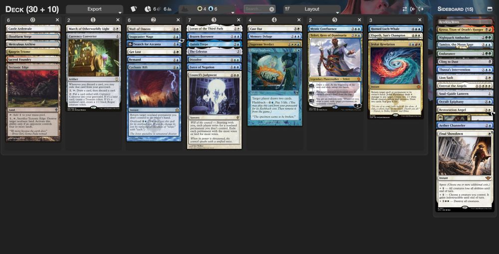 Decklist of UW Control from Kyle Ferguson's 'The Control Cube'