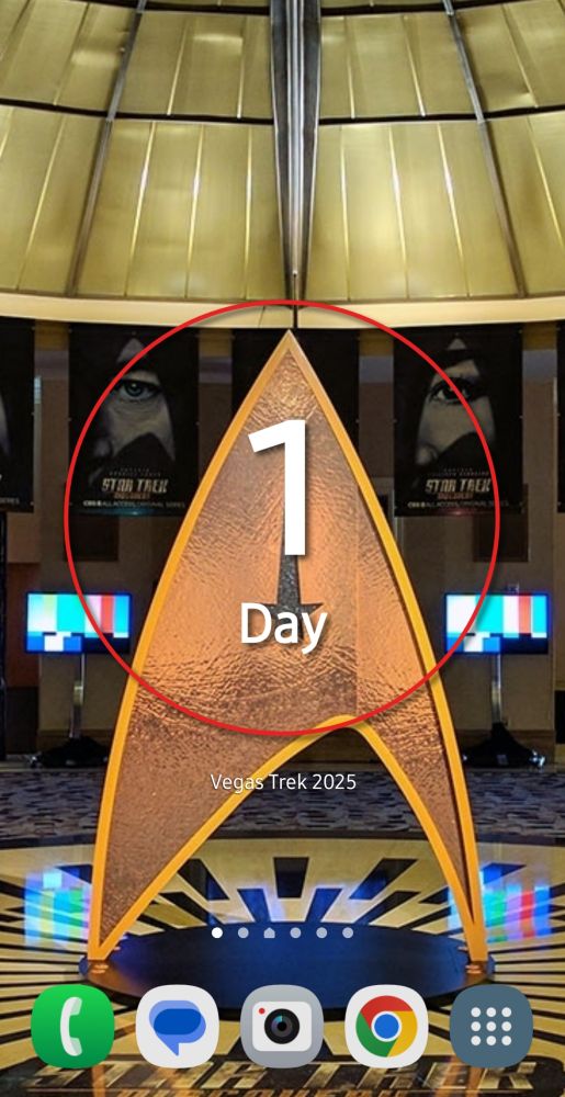 The countdown widget on my phone showing 1 day left until I go to Las Vegas for the annual Star Trek convention.