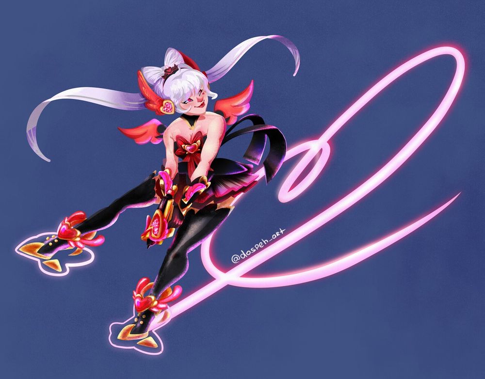 Juno from Overwatch in mythic skin drawing a heart