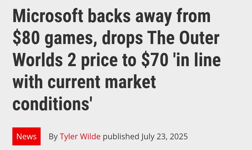 Microsoft backs away from $80 games, drops The Outer Worlds 2 price to $70 'in line with current market conditions'
