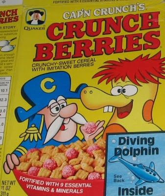 that same creature, the crunchberry beast, on a capn crunch box from the 80s