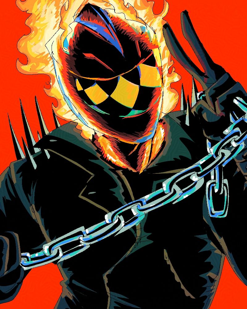 A drawing from my Halloween post this year, Drift cosplaying as Ghost Rider