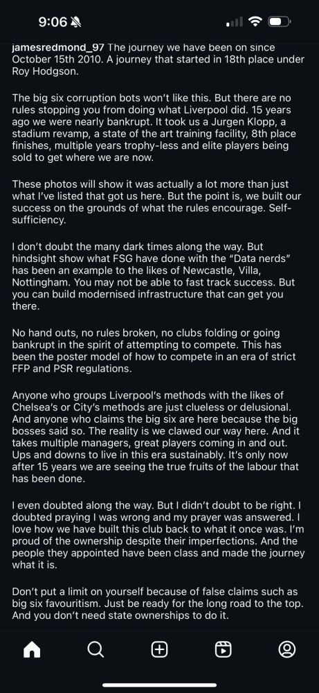 A screenshot of someone explaining how Liverpool FC got to the point where they can spend as they are spending. 