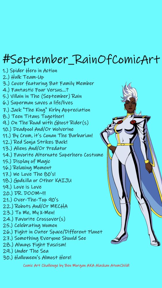 #September_RainOfComicArt Challenge Prompt List! If anyone needs a text description of these, let me know!