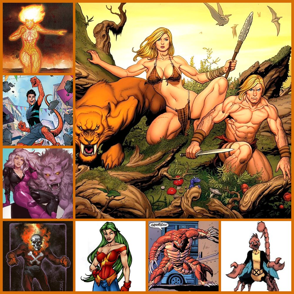 Ka-Zar leads Shanna The She-Devil, Zabu, Magma, Reptil, Catseye, Blazing Skull, Geiger, Armadillo, & Scorpion Boy
