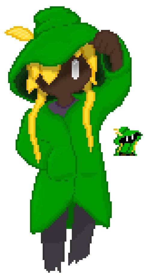 A cloaked human mage with a green cloak and blonde hair, character from a videogame.