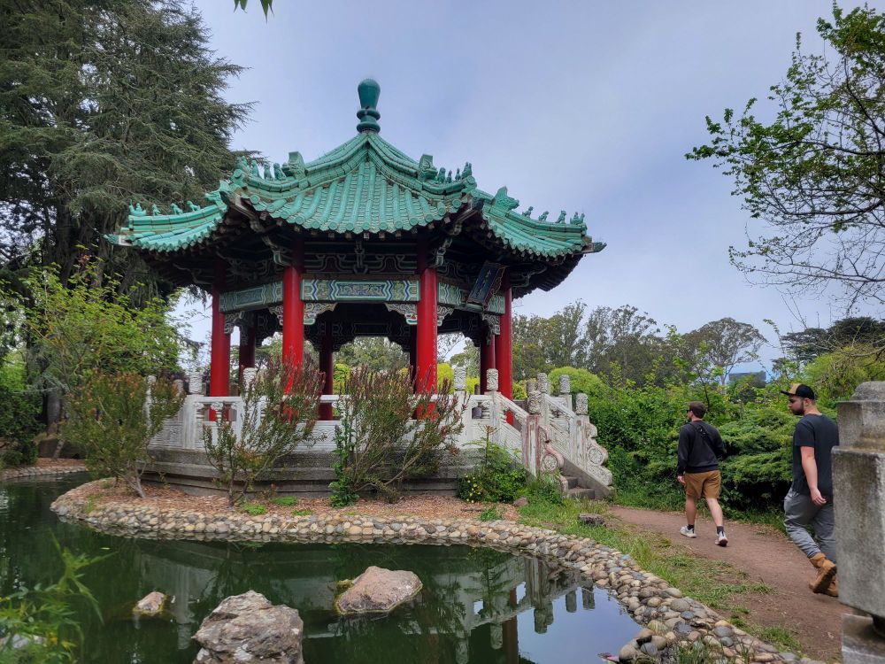 A view of the Golden Gate Chinese Pavillion in Golden Gate Park within San Francisco, California 