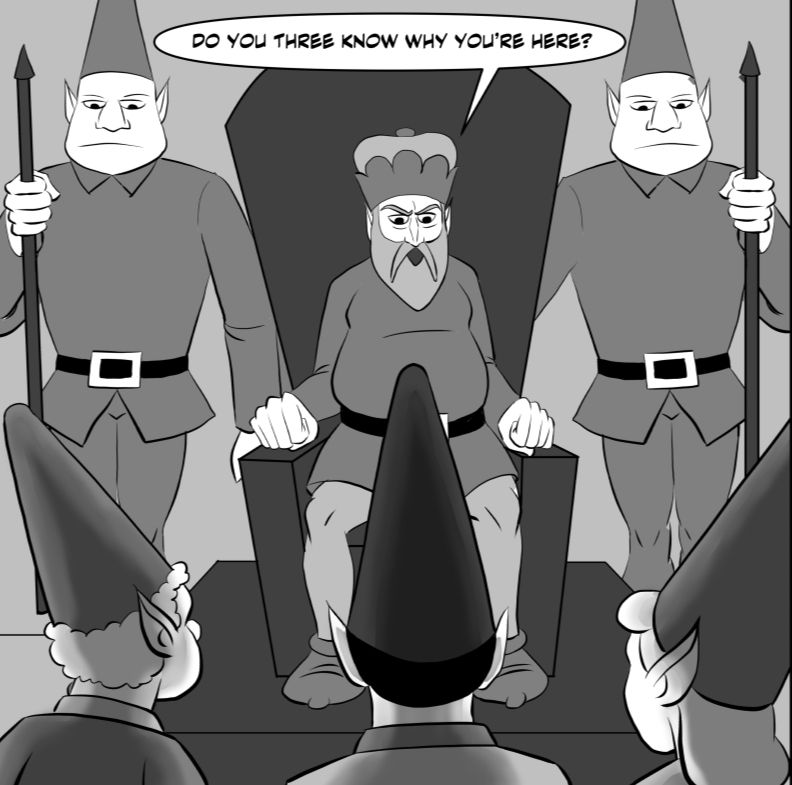 The the middle grade graphic novel The Elves and 2 Shoemakers. Three elves are sent to a shoemaker to learn a lesson, but they don't understand what it is.