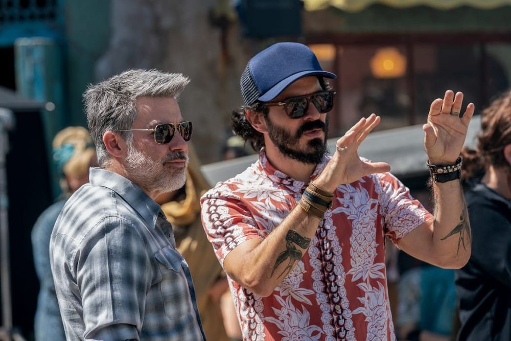 Showrunner André Nemec and Director Alex Garcia Lopez discussing shots in Auckland NZ during production of Cowboy Bebop(2021).