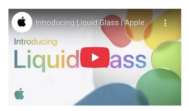The official Apple thumbnail for the introduction video of Liquid Glass has a logo where the play button covers the middle, so it looks like Liquid Ass.  