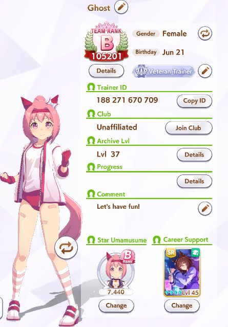 uma umume profile, haru urara in their 3 star outfit