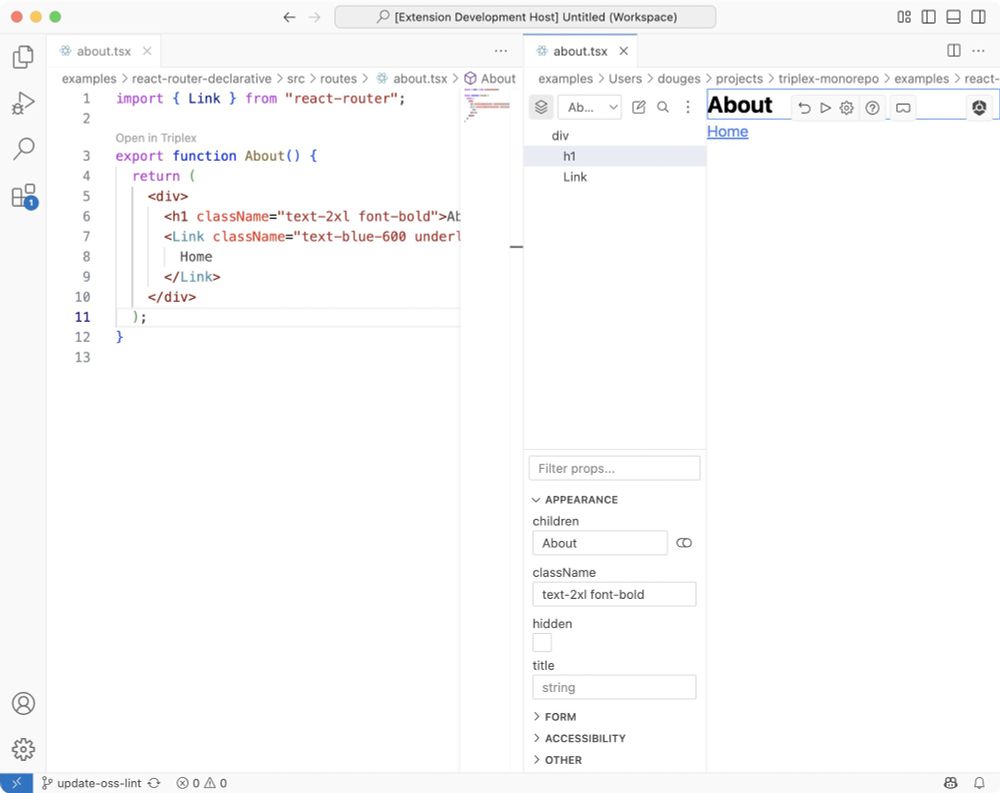 About component open inside Triplex for VS Code