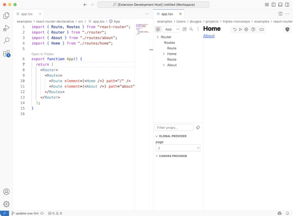 Home component open inside Triplex for VS Code