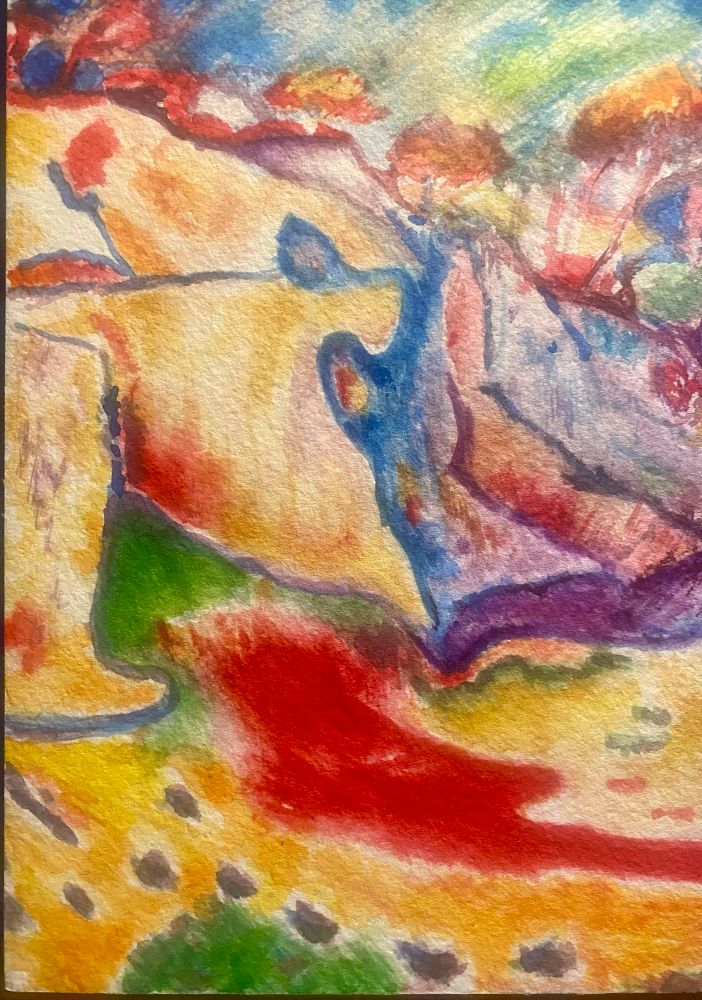 Abstract watercolor painting inspired by a painting by  Georges Braque - estaque the harbour 1906