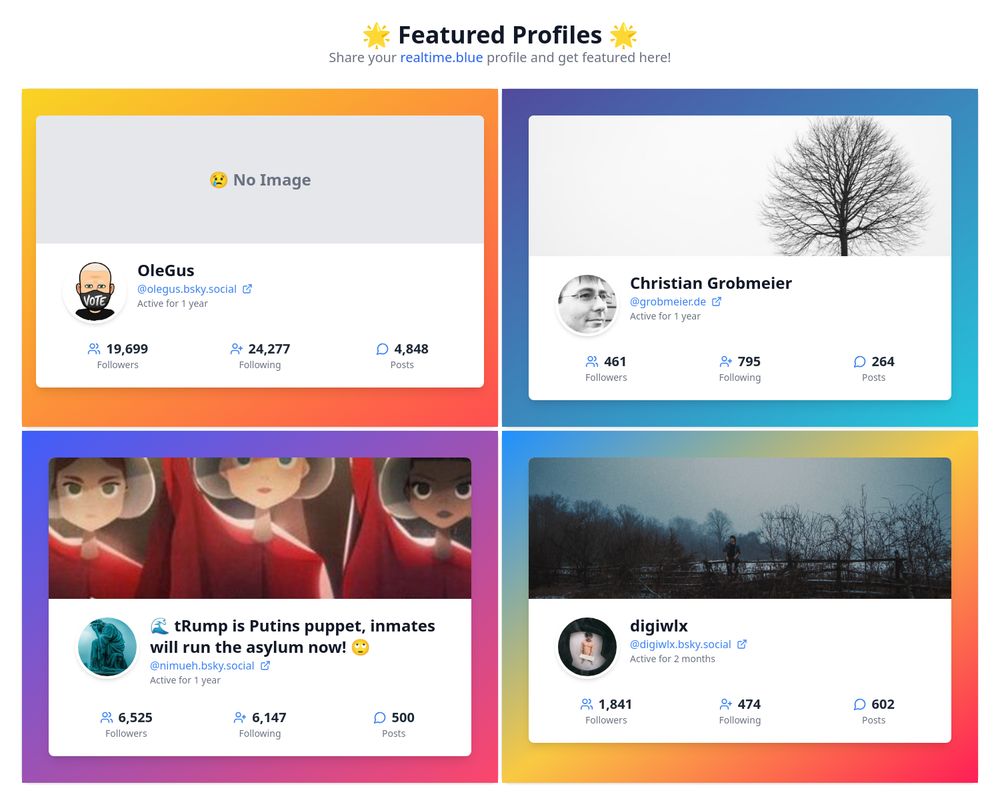 realtime.blue featured profiles