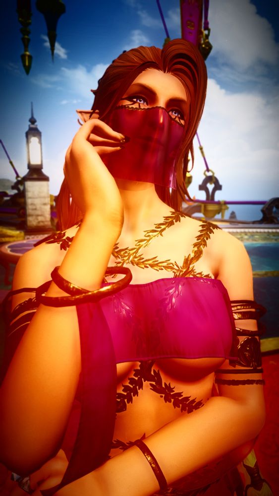 Aerwynn d'Veroune posing in a new sheer and stylish outfit she made for an upcoming fashion show. 