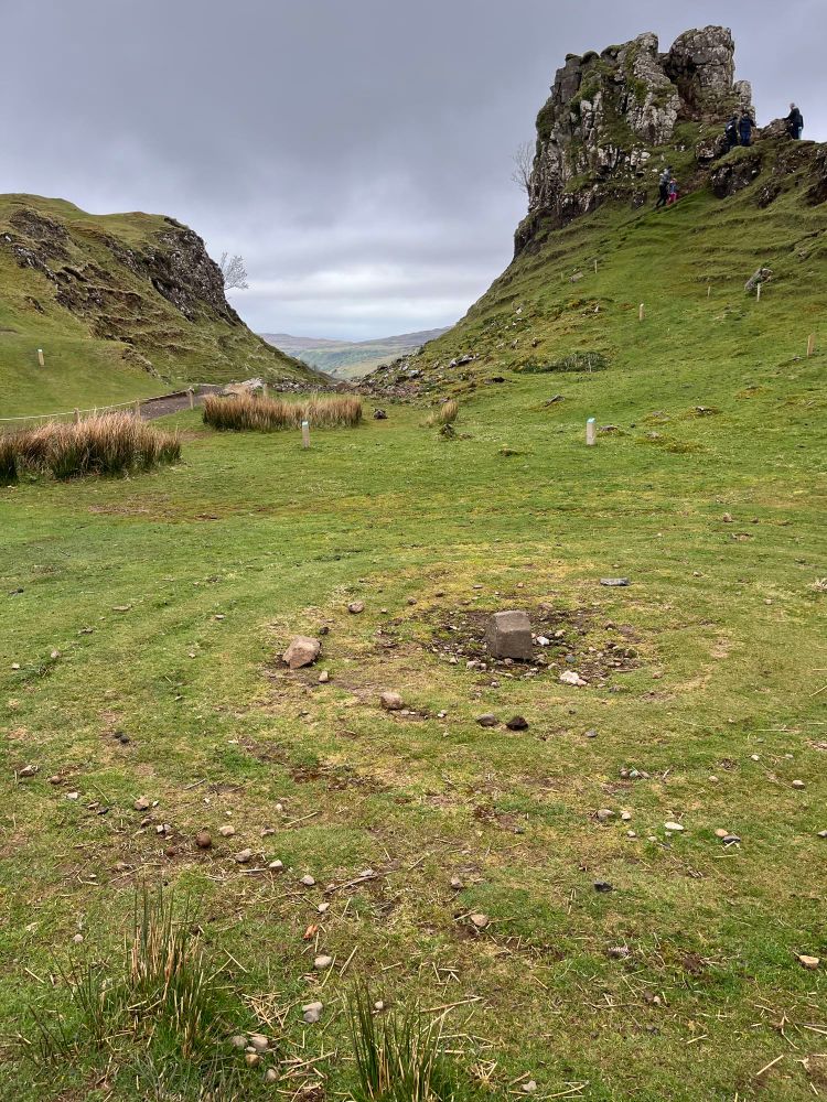 A photo of the Fairy Glen in the Isle of Skye. Moody otherworldly weather and landscape.