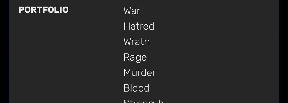 Warhammer 40k fandom entry on Khorne. Reads: PORTFOLIO war hatred wrath rage murder blood strength