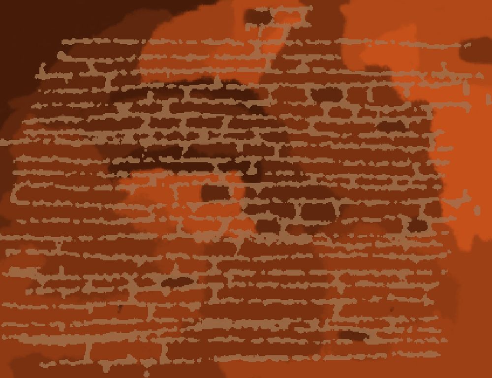 A screen shot of a splotchy, brown/orange brick wall painted in gimp.