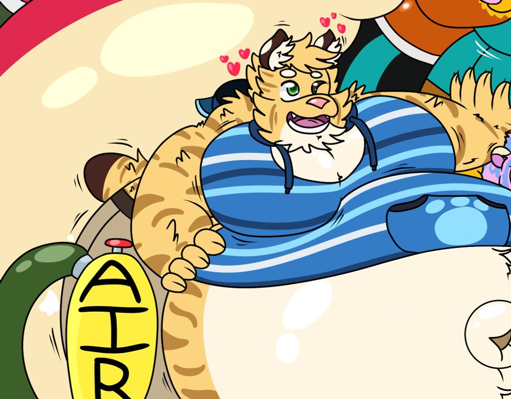 A somewhat more recent image of Calvin, cropped from a different drawing. It displays him with his tweaked color palette, wearing his sleeveless blue and white striped hoodie shirt.