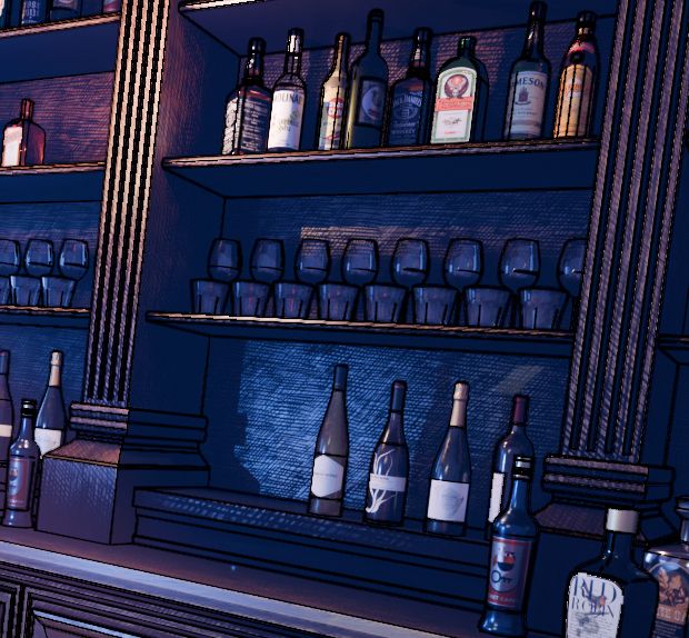Detail of a render showing the back of a bar.