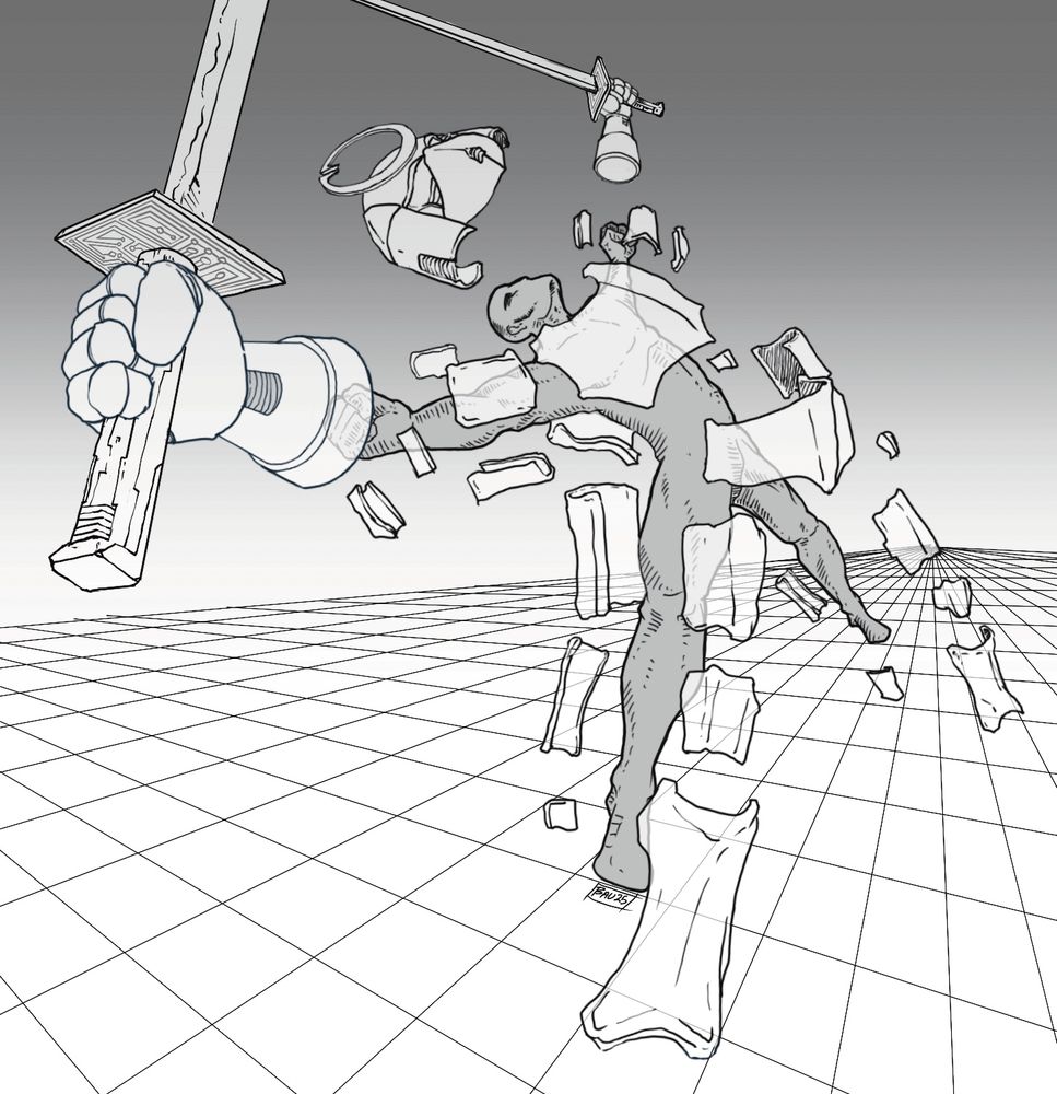 a black and white illustration of an avatar in cyberspace donning futuristic samurai armor
