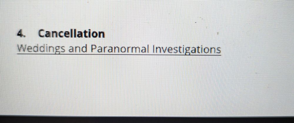 Booking form with a special cancellation policy for "paranormal investigations"