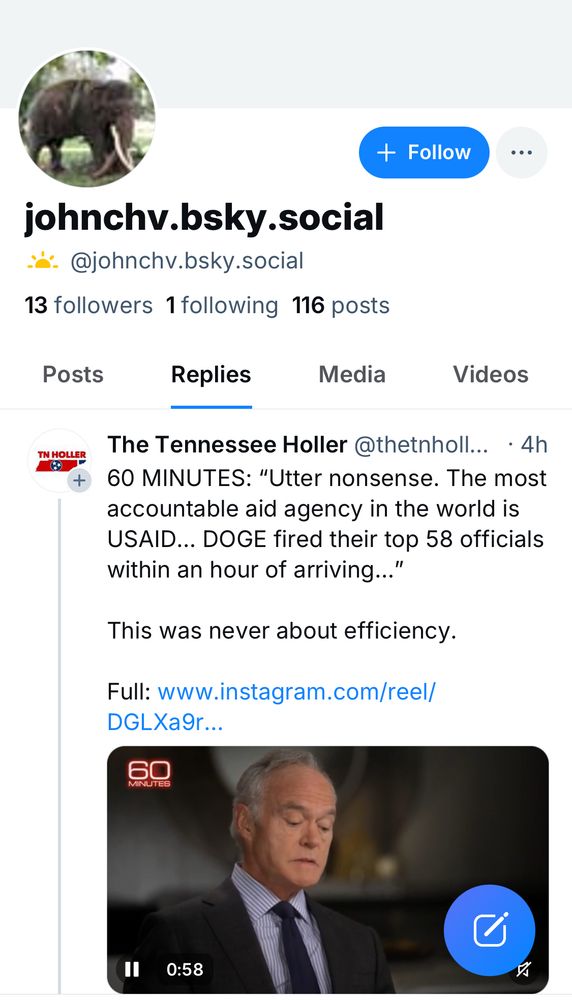 Screenshot of MAGA troll account to be blocked: 
@johnchv.bsky.social 
