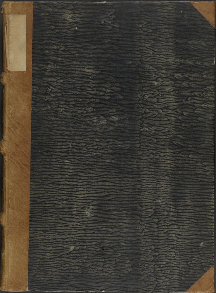 Vorderer Buchdeckel, Außenseite, des Bandes Inc 293, „De modo perveniendi ad veram et perfectam Dei et proximi dilectionem“.