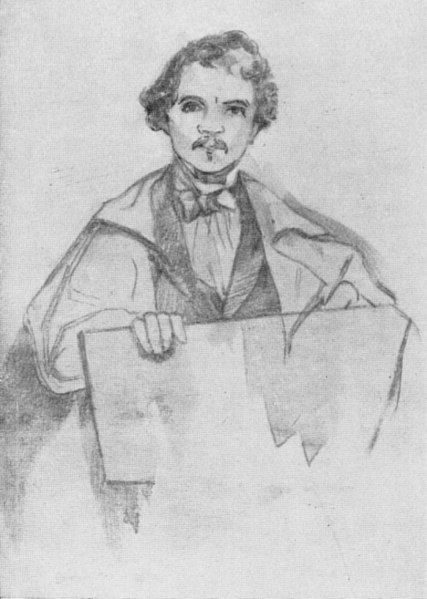 Selbstbildnis von William Thackeray, Athenäum-Club, London 1863. Zu finden in Hans Wahl, Anton Kippenberg: Goethe und seine Welt, Insel-Verlag, Leipzig 1932, S.222. Bildquelle auch: Wikimedia Commons 