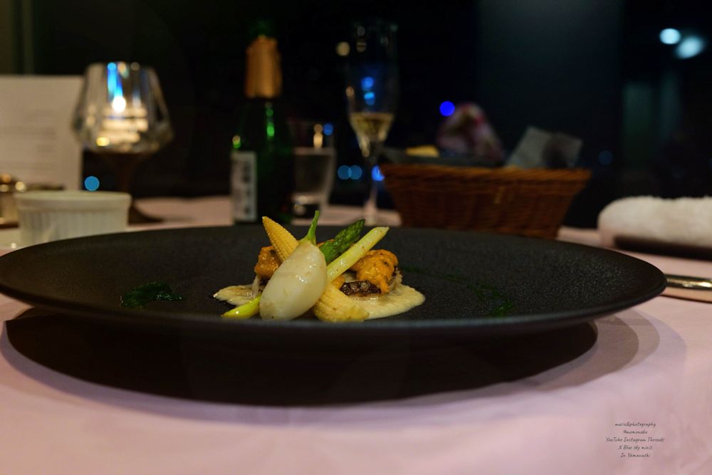 富士山を見ながらのフレンチディナー　どの料理もとても丁寧で美味しく美しい