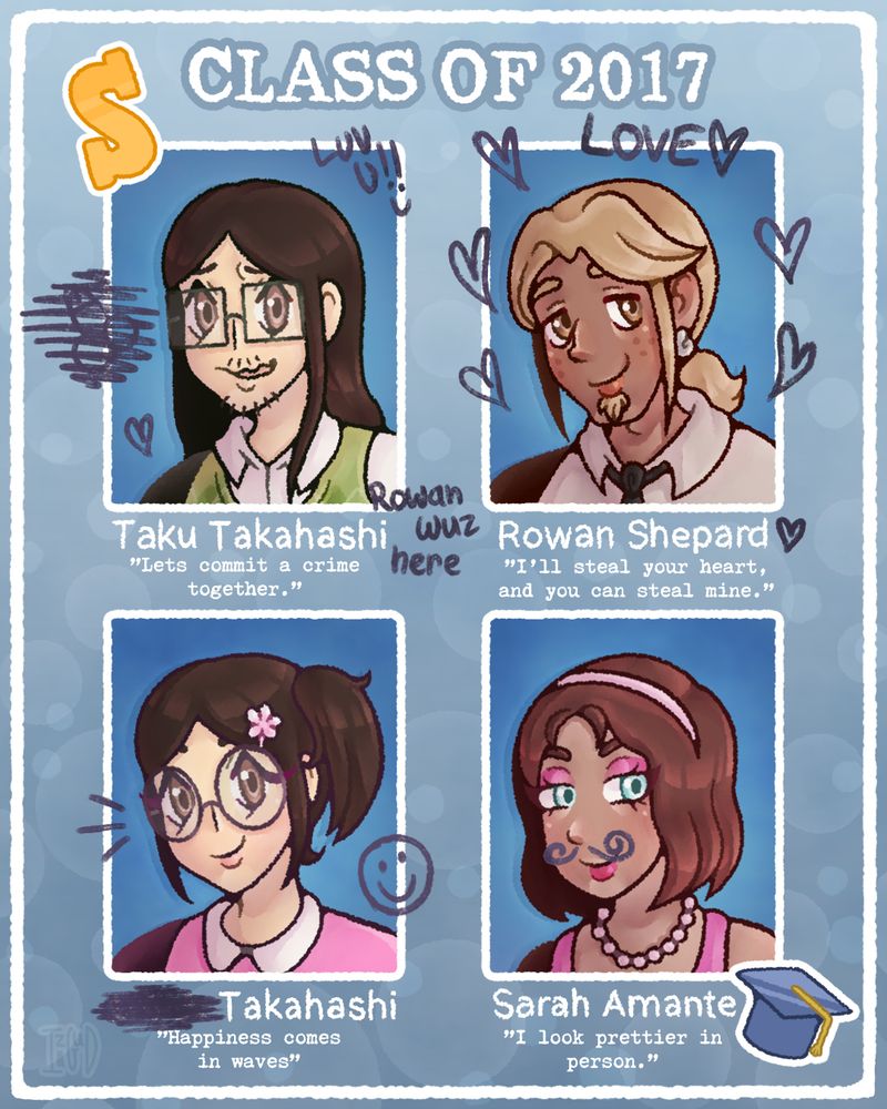 Year book with my original characters, Taku, Rowan, Plumeria & Sarah!