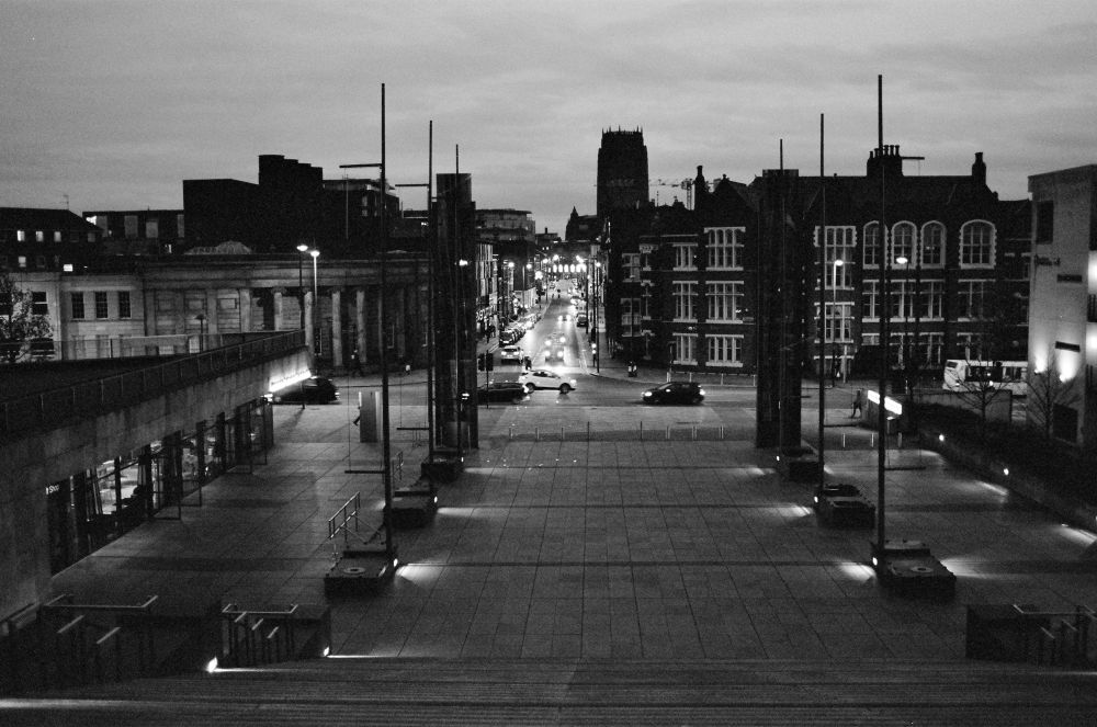 Liverpool catholic cathedral looking down hope street towards the Anglican cathedral 