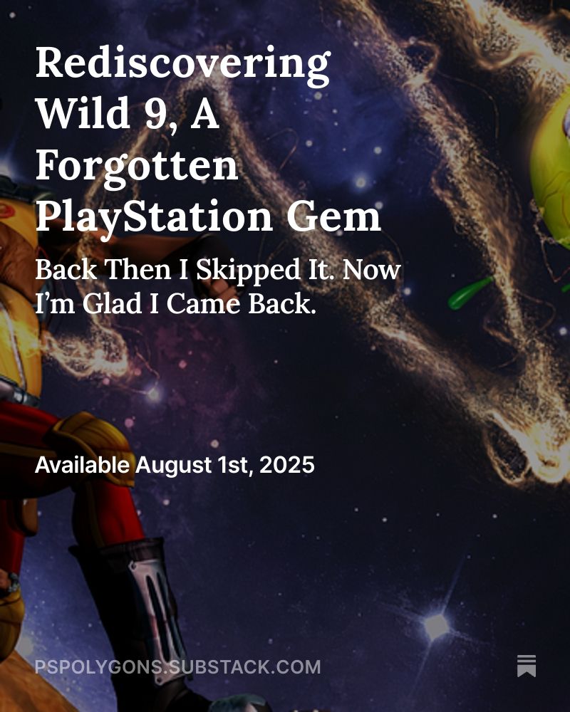 Wild 9 promo for the next 94 'til Infinity Substack. Titled, 'Rediscovering Wild 9, A Forgotten PlayStation Gem'.