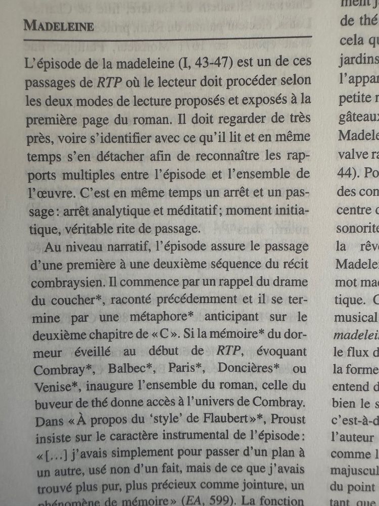 Madeleine entry from Dictionnaire Marcel Proust. 