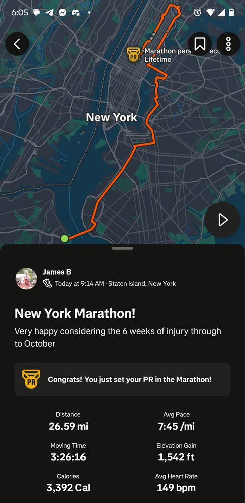 Jamie's NYC Marathon tracking